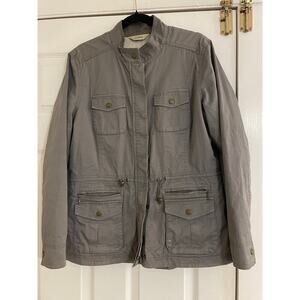 L.L Bean fleece lined pocket accented gray military full zip jacket size medium